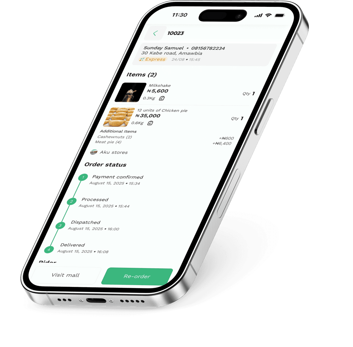iPhone order tracking screen